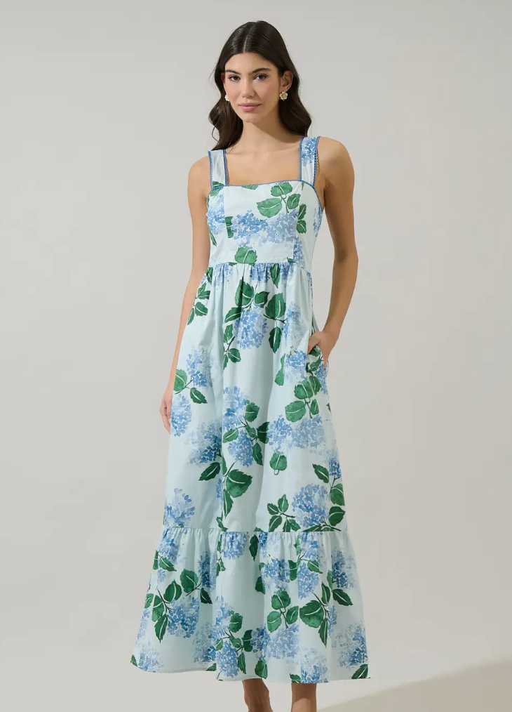 MIRLA FLORAL KRISY SLEEVELESS MAXI DRESS BLUE GREEN