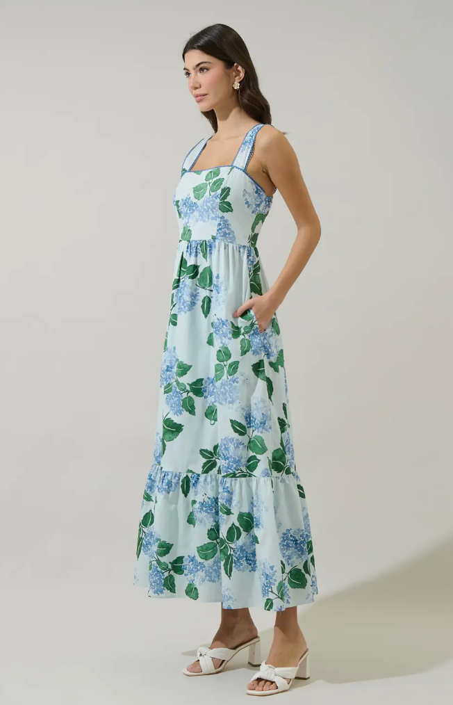 MIRLA FLORAL KRISY SLEEVELESS MAXI DRESS BLUE GREEN