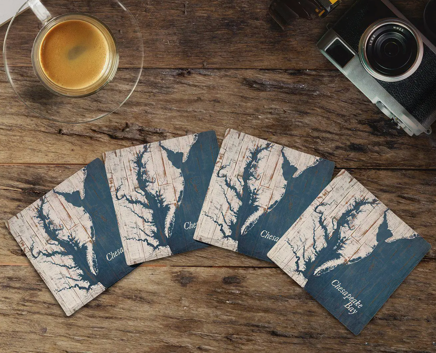 CHESAPEAKE BAY BLUE MAP DRINK COASTER