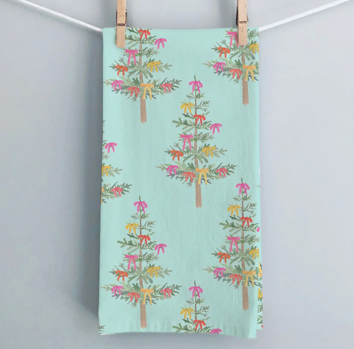 WHIMSICAL HOLIDAY TREES TEA TOWEL