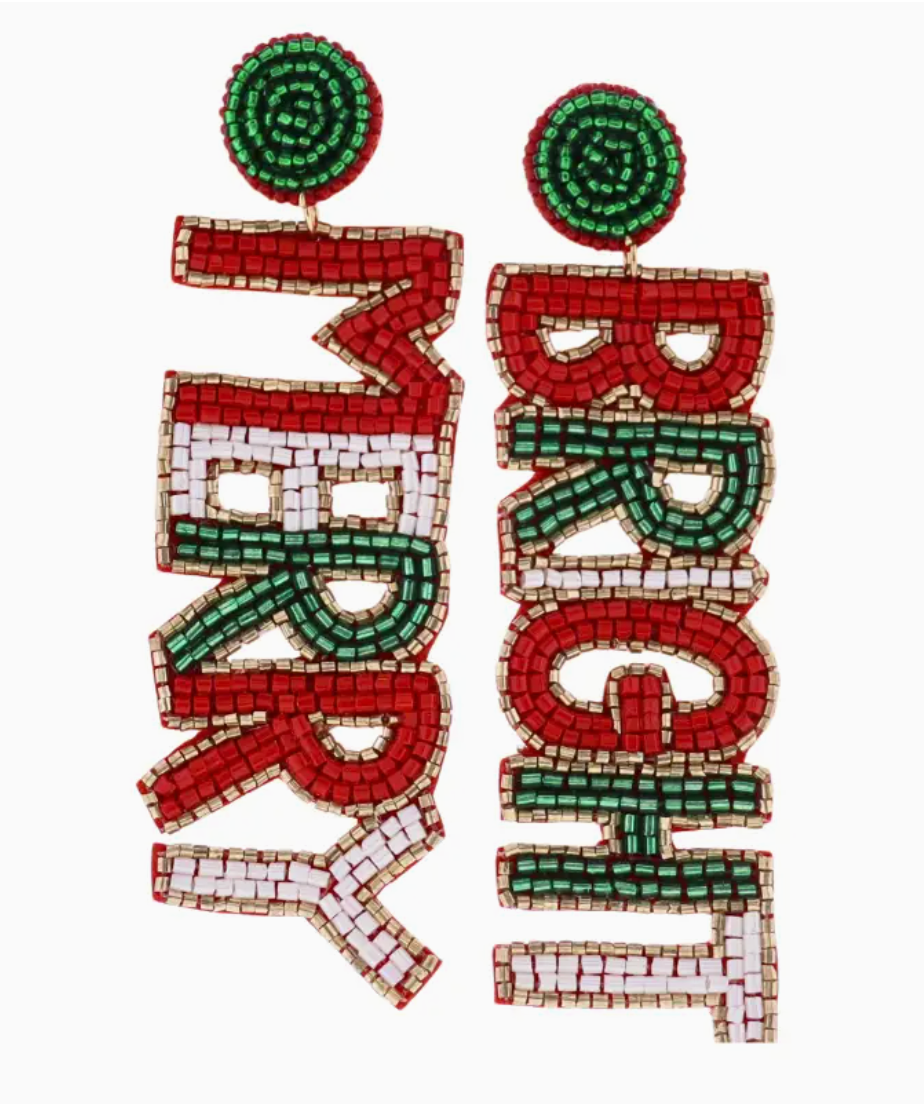 RED WHITE AND GREEN MERRY EARRINGS