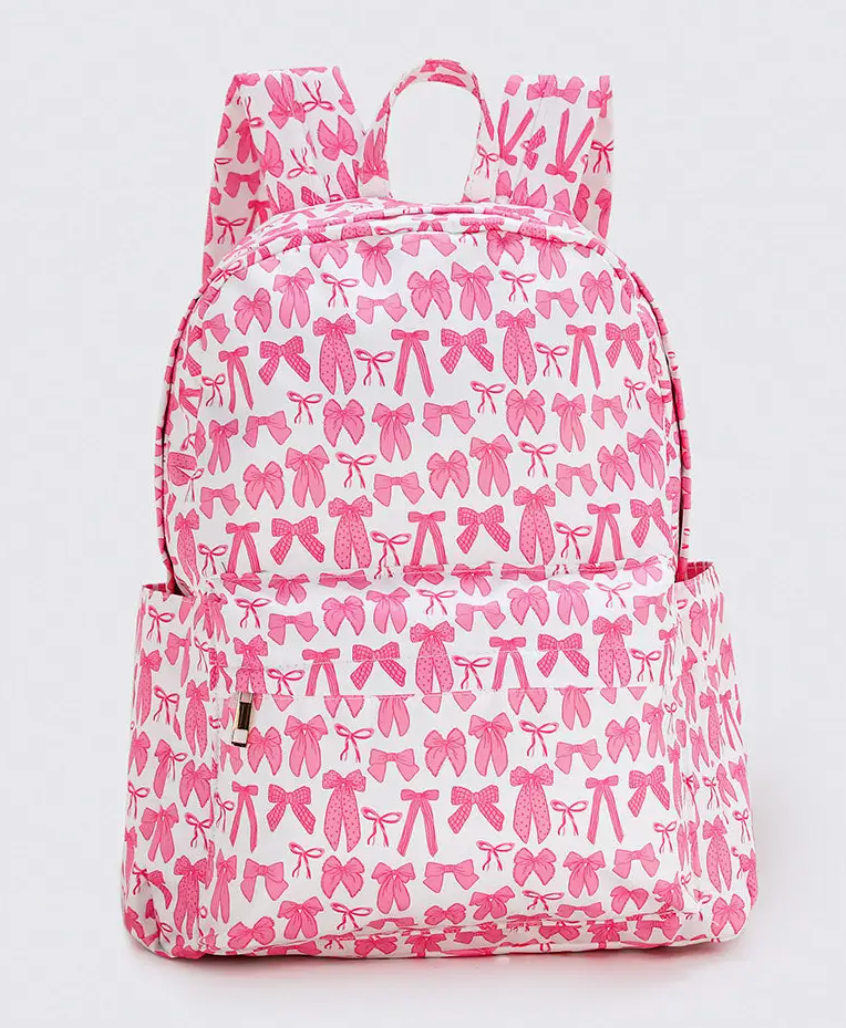BOW PRINT GIRLS CANVAS BACKPACK