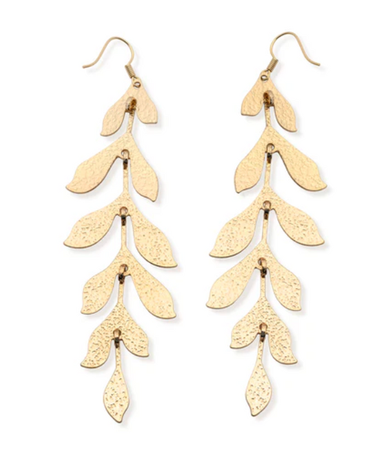 FLORA LONG LEAF GOLD EARRINGS