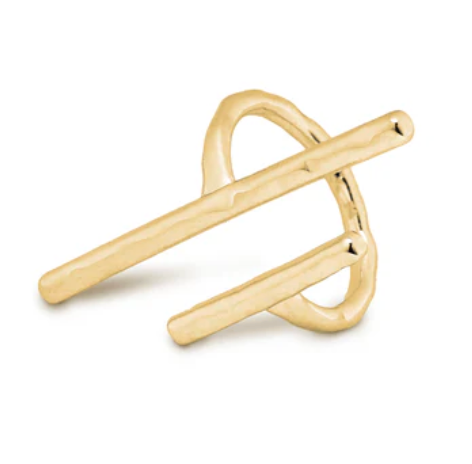 MEMPHIS GOLD HAMMERED DOUBLE BAR RING 1.5" ADJUSTABLE