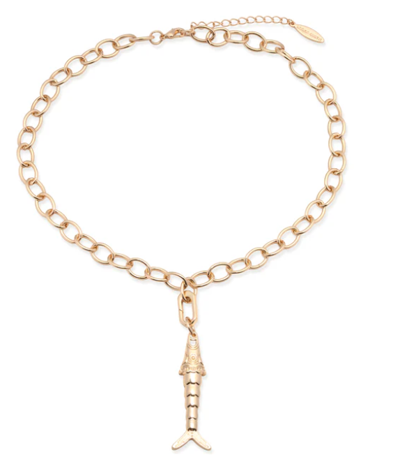 RYAN GOLD FISH PENDANT ON 16" CHAIN WITH 2" EXTENDER  NECKLACE
