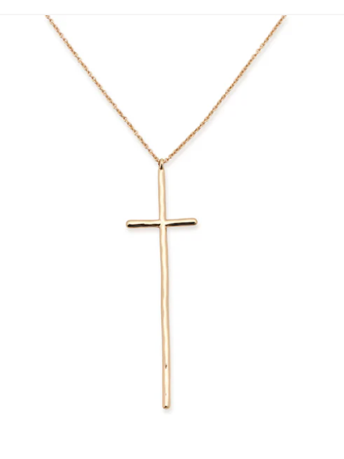 PEYTON GOLD HAMMERED THIN CROSS 2.5" WITH 20" CHAIN