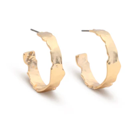 WENDOLYN GOLD HAMMERED HOOP 1" EARRING