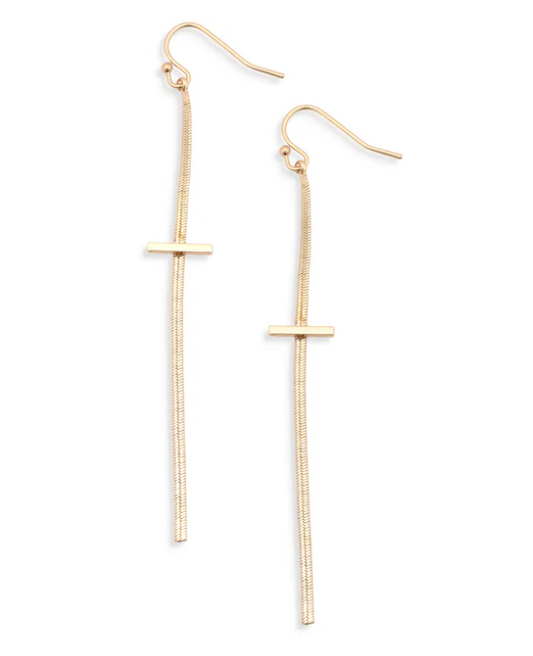 MOLLY DAINTY GOLD HERRINGBONE CHAIN CROSS EARRINGS