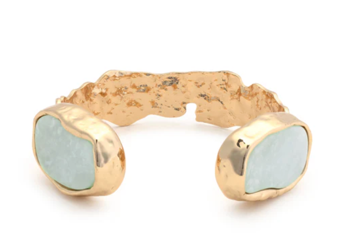 KELLY GOLD HAMMERED CUFF WITH AMAZONITE STONES