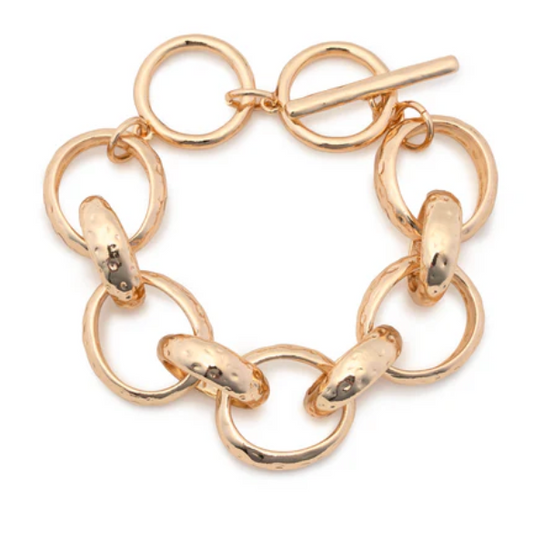 GEORGANN HAMMERED GOLD CHUNKY BRACELET 7" WITH 1"EXTENDER