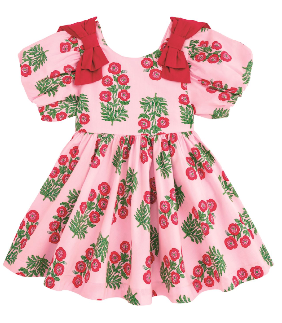 KIDS BLOCK PRINT BOW DRESS
