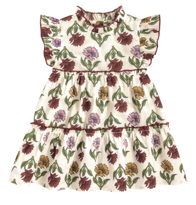 KIDS MULTI FLORAL RUFFLE DRESS