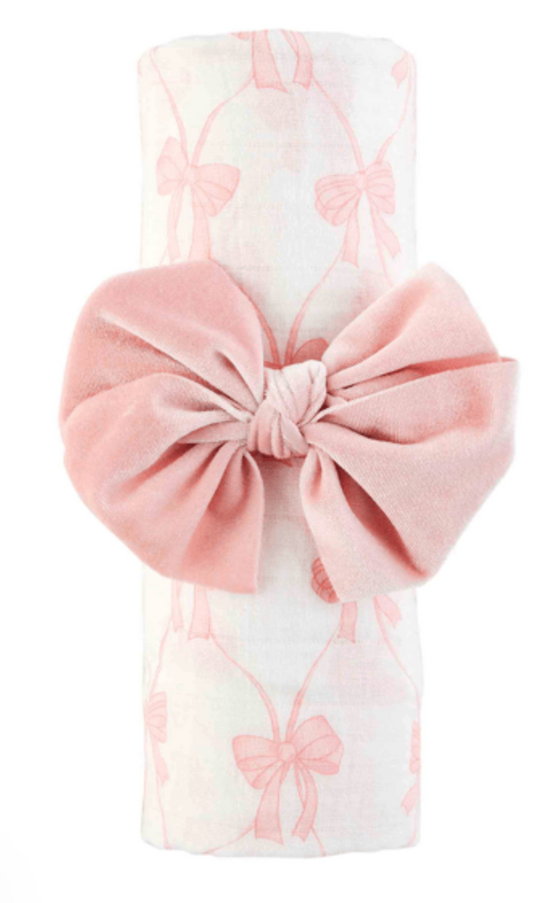 BABY BOW SWADDLE AND HEADBAND SET