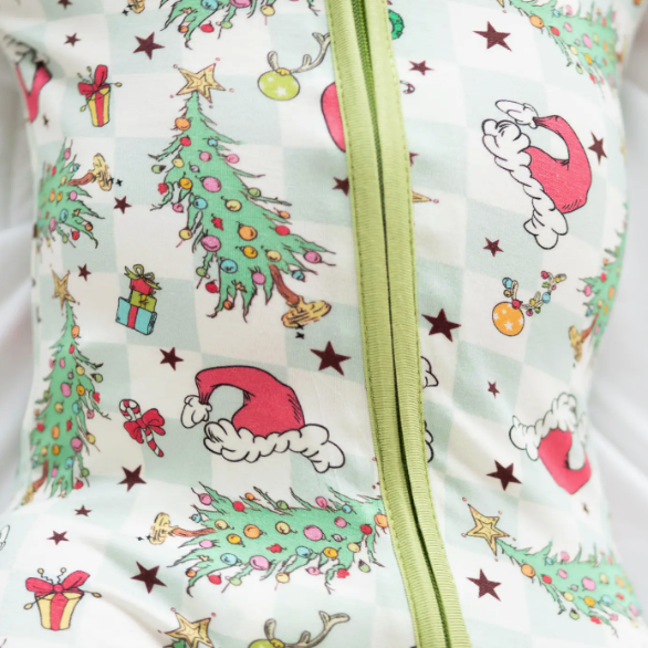 CHRISTMAS TREE SANTA HAT GREEN PLAID BABY BAMBOO PAJAMAS
