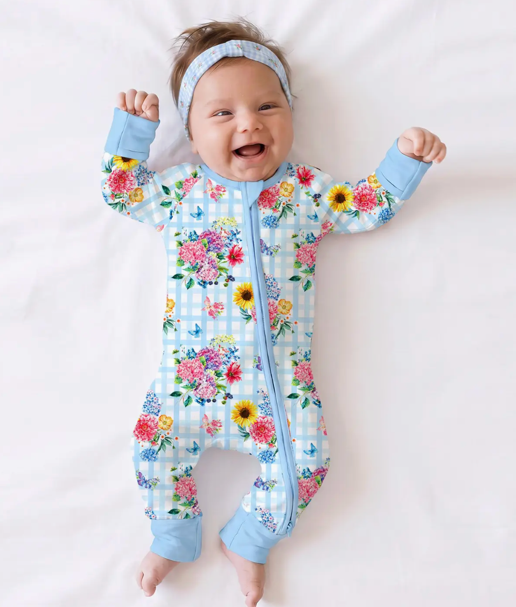 GINGHAM GARDEN BOUQUET BAMBOO ZIPPER PAJAMA