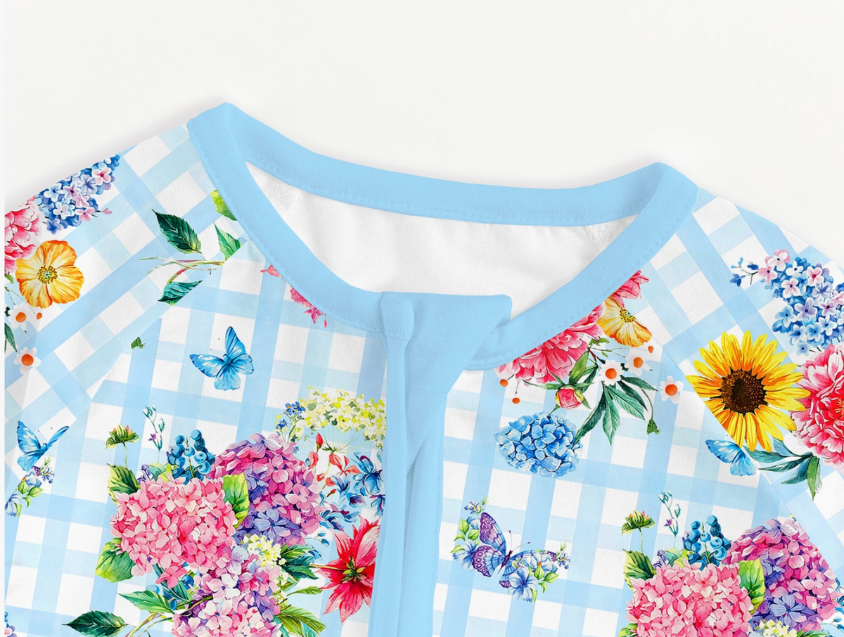 GINGHAM GARDEN BOUQUET BAMBOO ZIPPER PAJAMA