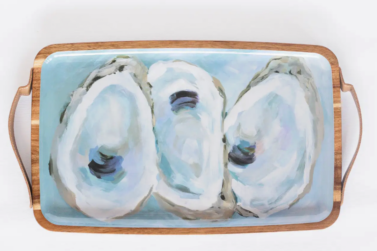 KIM HOVELL WOODEN SERVING TRAY COASTAL OYSTERS