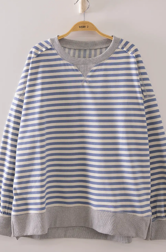 STRIPE COMFY CASUAL SWEATSHIRT DENIM/CREAM