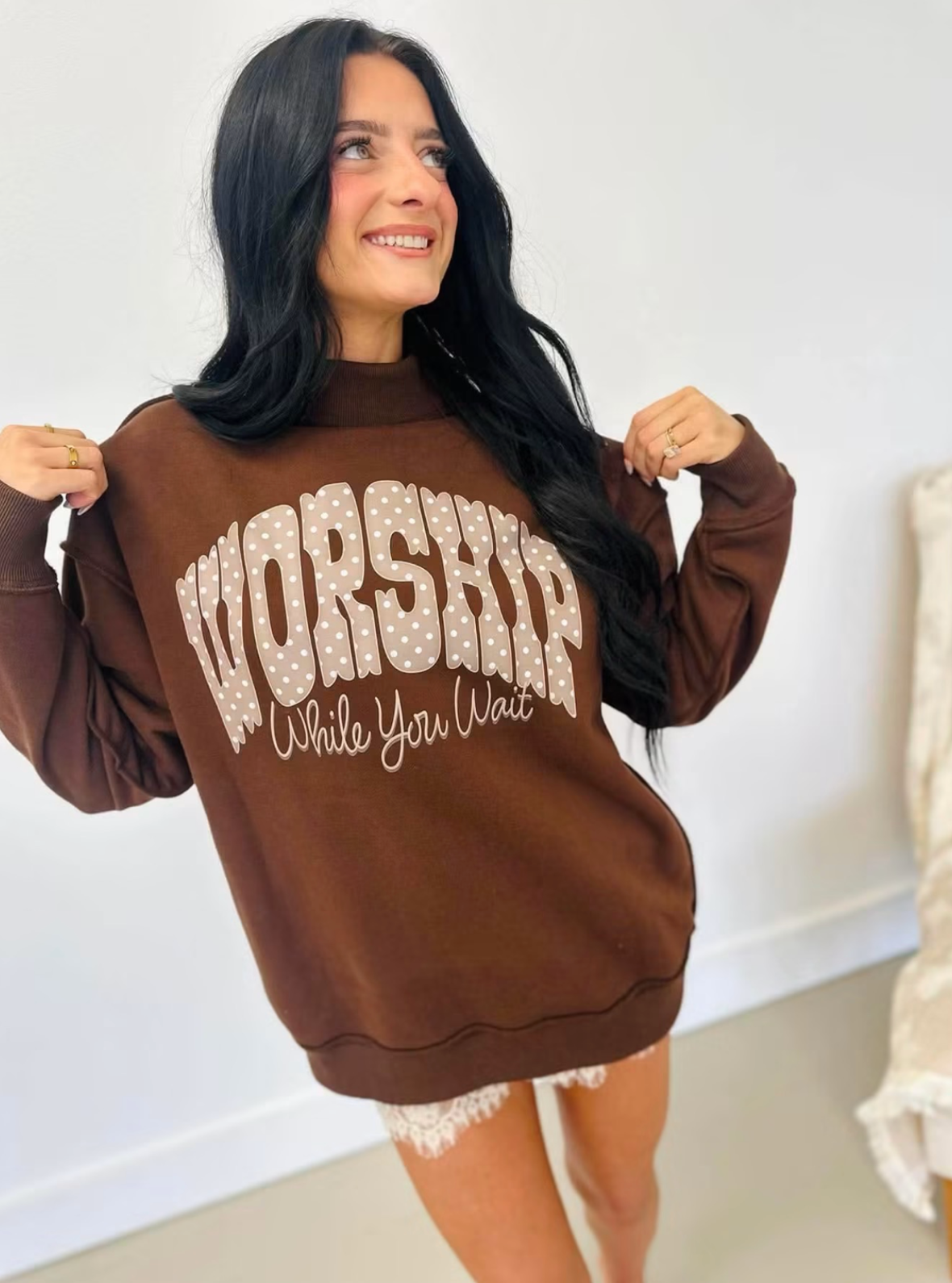 PREORDER ONLY! ONE DAY ONLY WORSHIP BROWN MOCK NECK