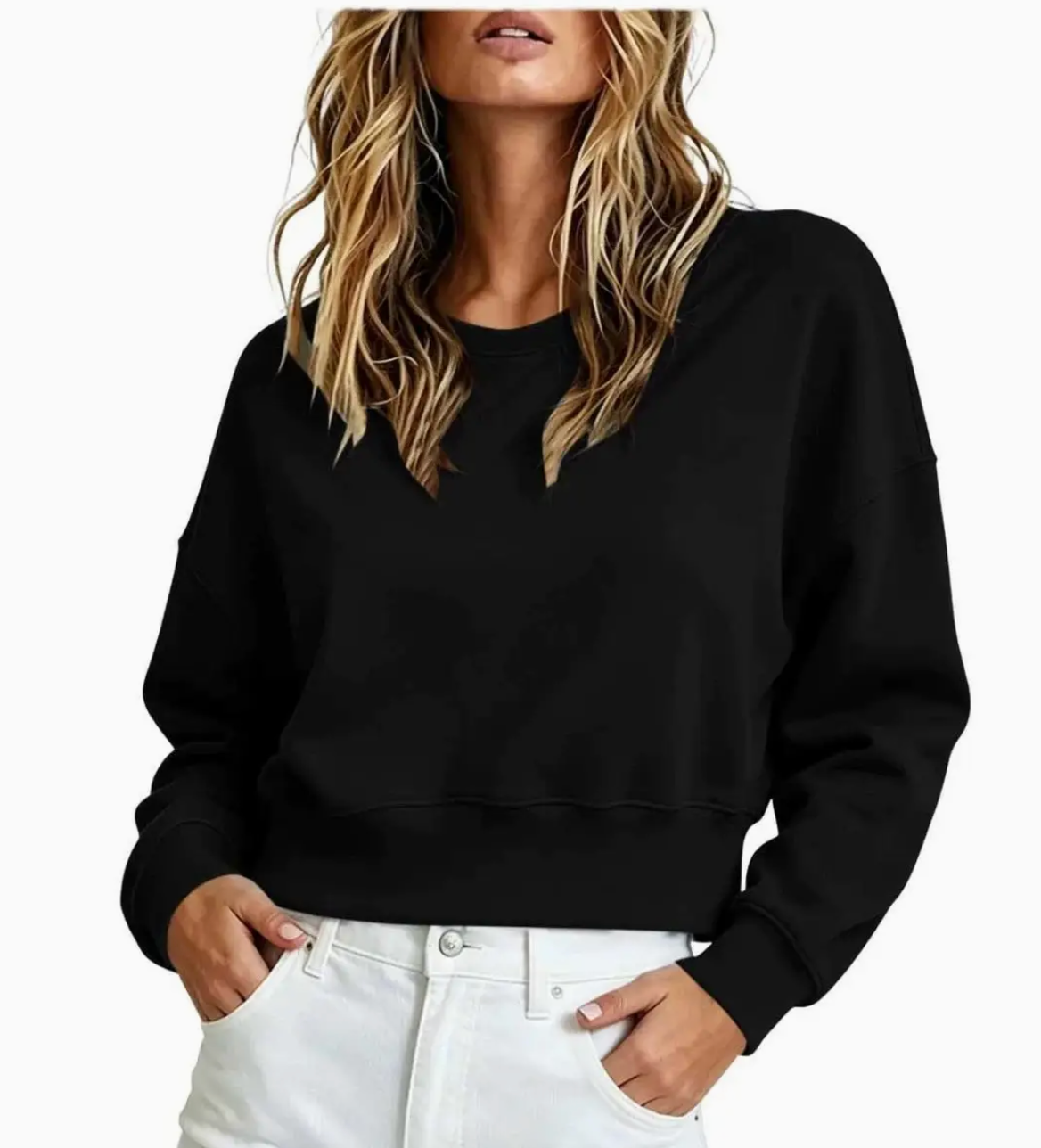 WOMEN'S CROPPED CREWNECK SWEATSHIRT OVERSIZED BLACK