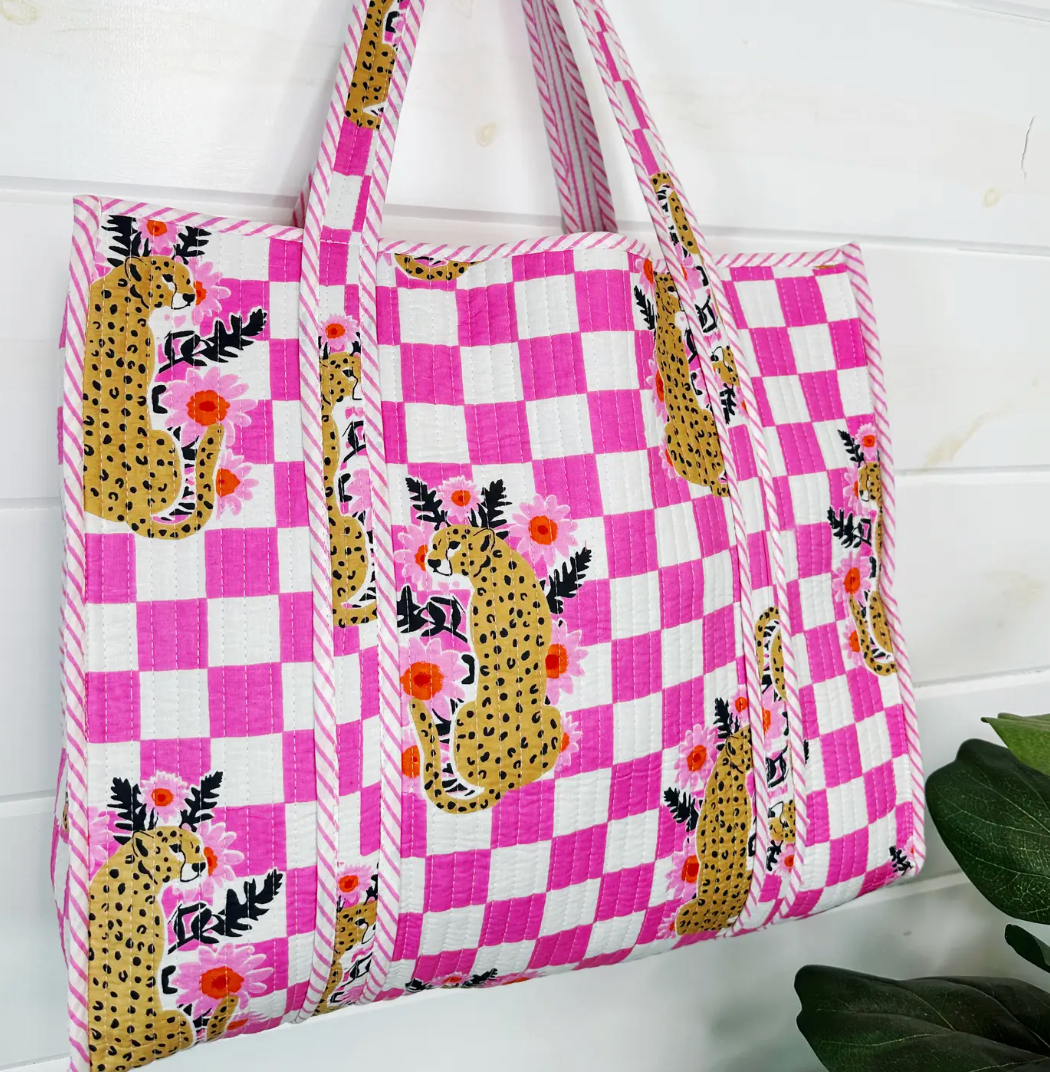 QUILTED PRINT LARGE TOTE BAG