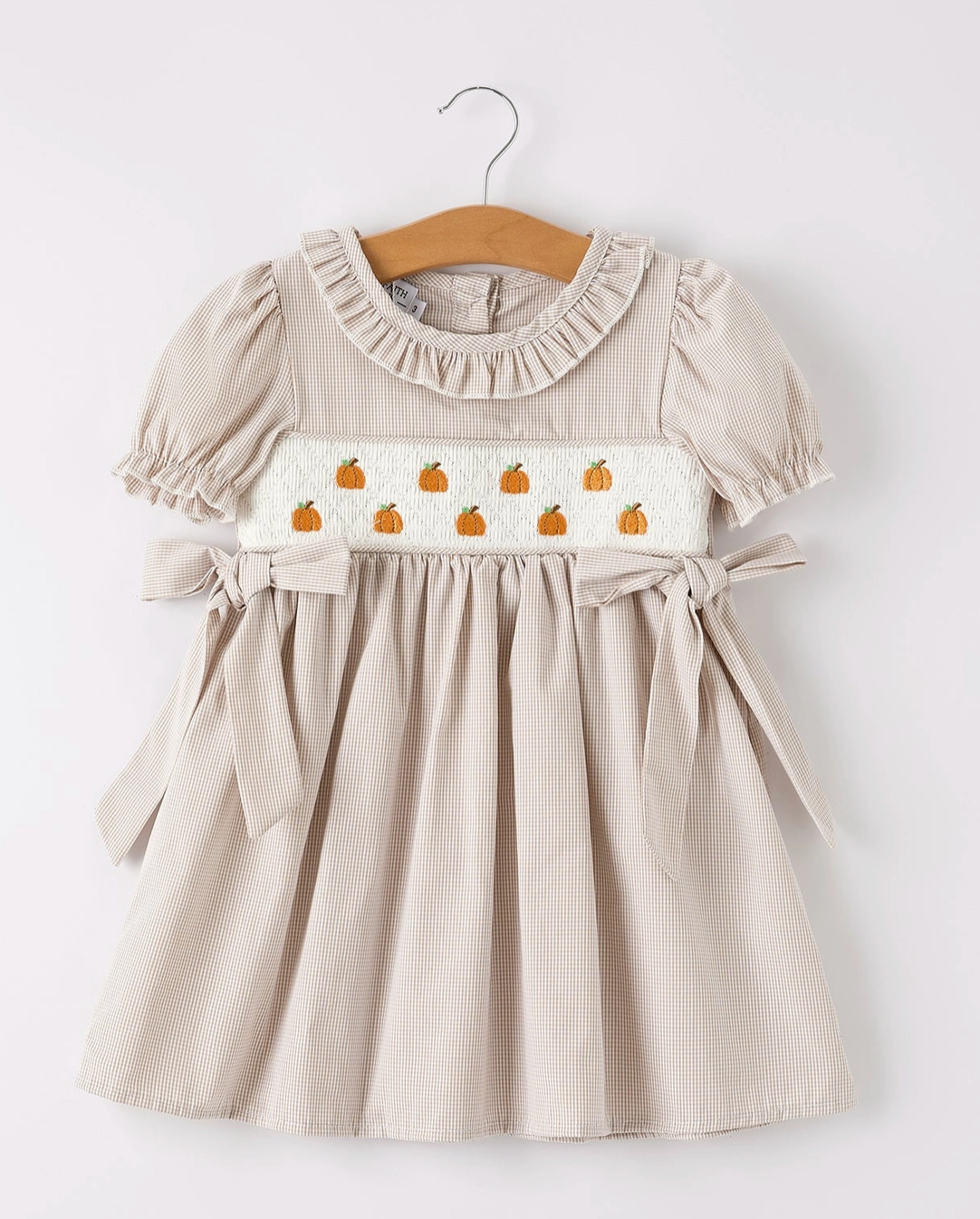 HALLOWEEN & THANKSGIVING PUMPKIN EMBROIDERY SMOCK PLAID GIRLS DRESS