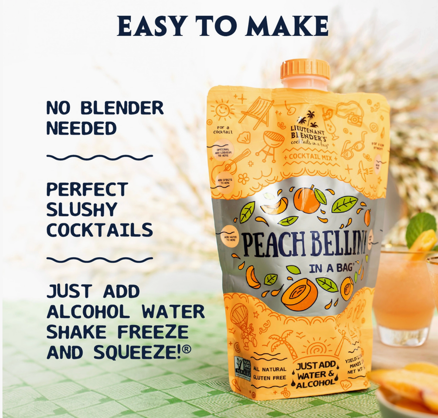 PEACH BELLINI IN A BAG COCKAIL MOCKTAIL SLUSHIE