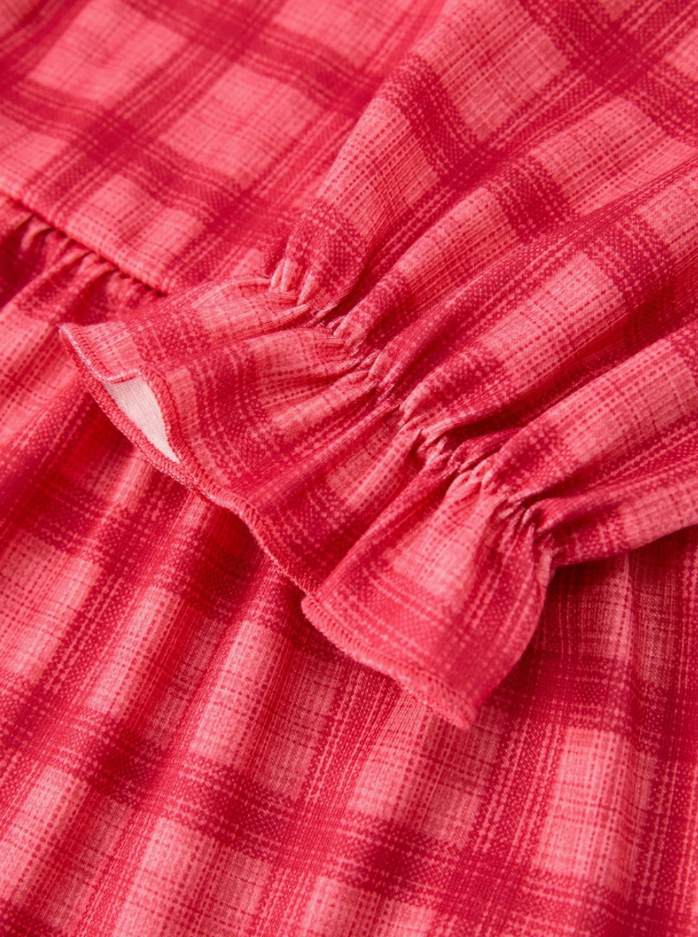 GIRLS CORAL RED PLAID SCALLOP PETER PAN COLLAR TRADE