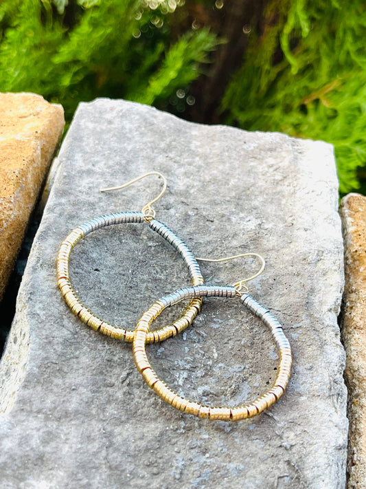 GOLD SILVER METALLIC BEAD HOOPS