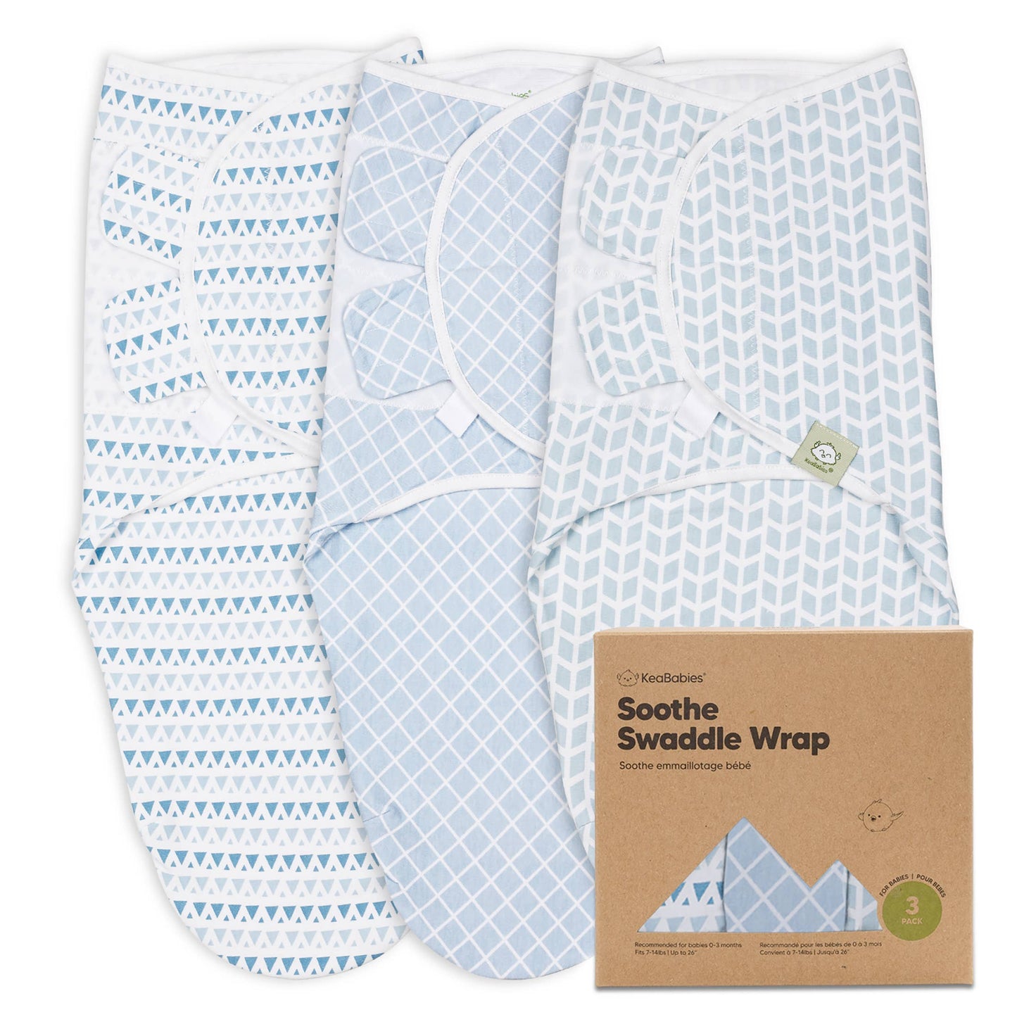 KEABABIES 3-Pack SOOTHE Swaddle Wraps (Storm)