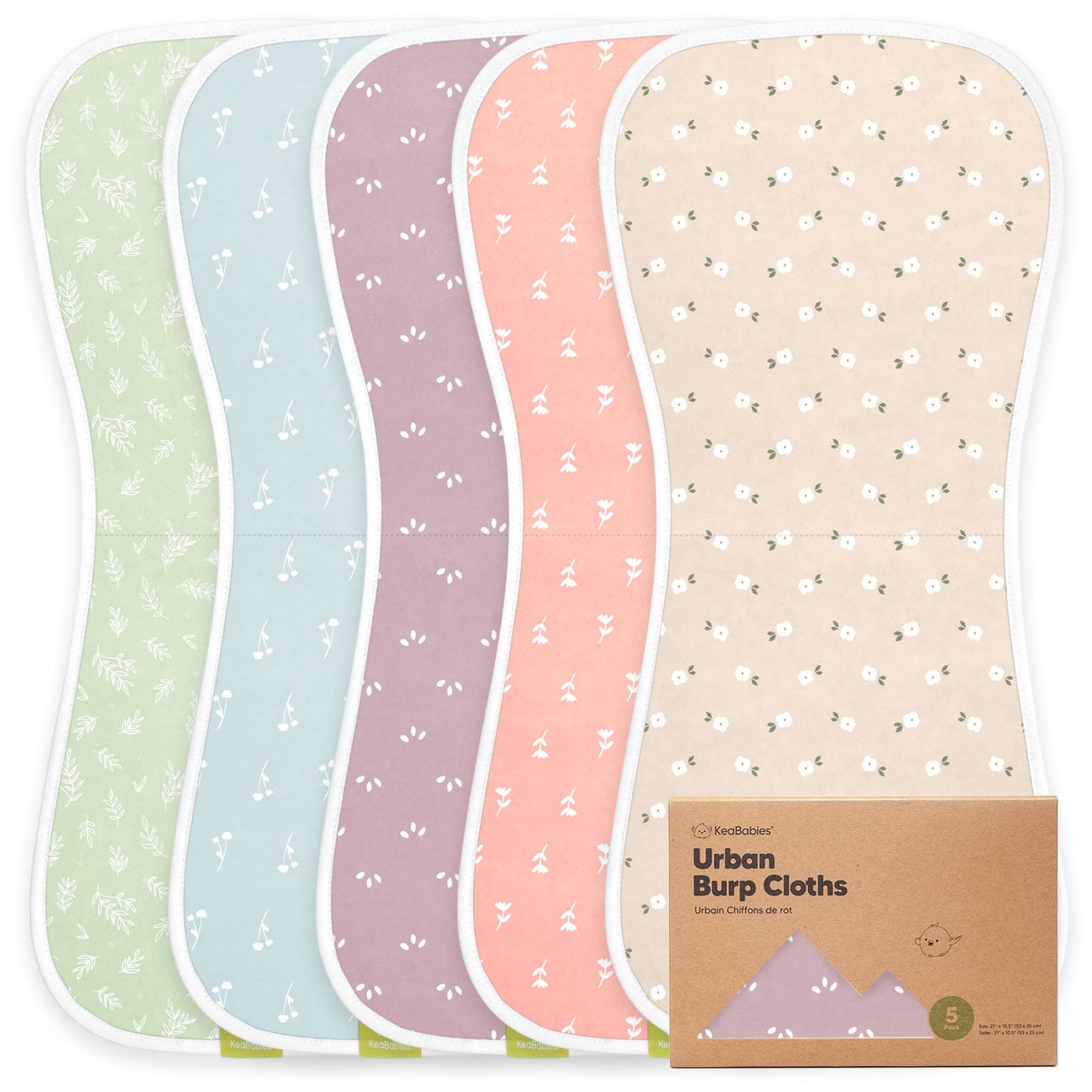 KEABABIES 5-Pack Baby Burp Cloths For Boys & Girls (Blooms)