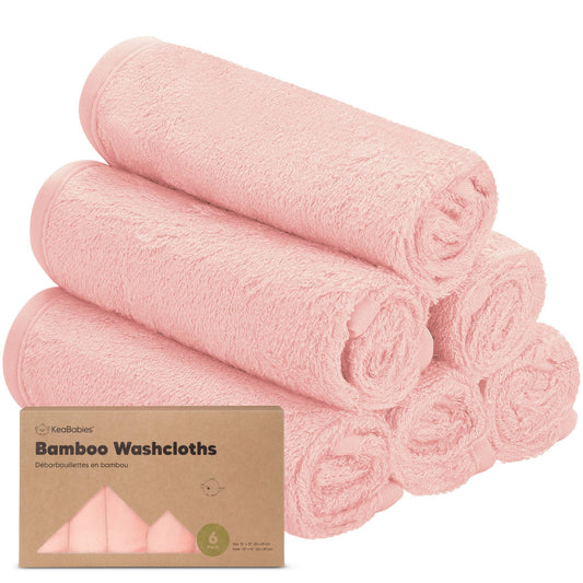 KEABABIES 6-Pack Baby Bamboo Washcloths (Blush Pink)