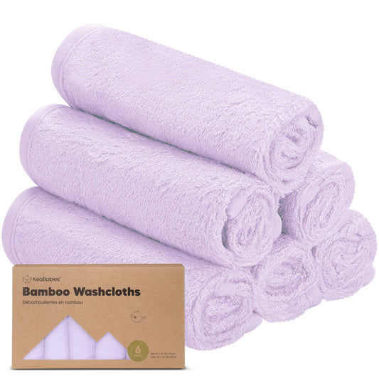 KEABABIES 6-Pack Baby Bamboo Washcloths (Soft Lilac)