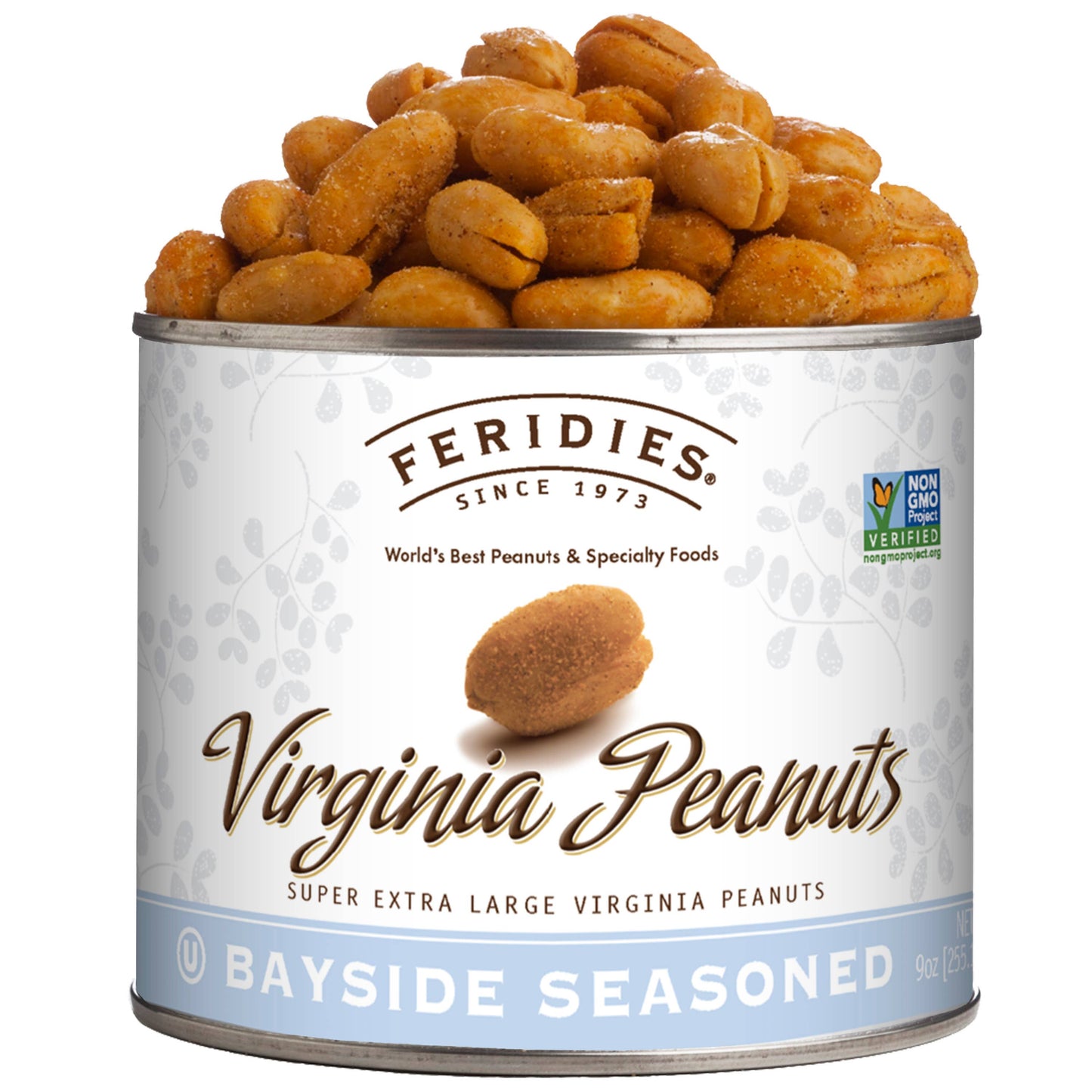 FERIDIES 9oz Tin Bayside Seasoned Super Extra Large Virginia Peanuts