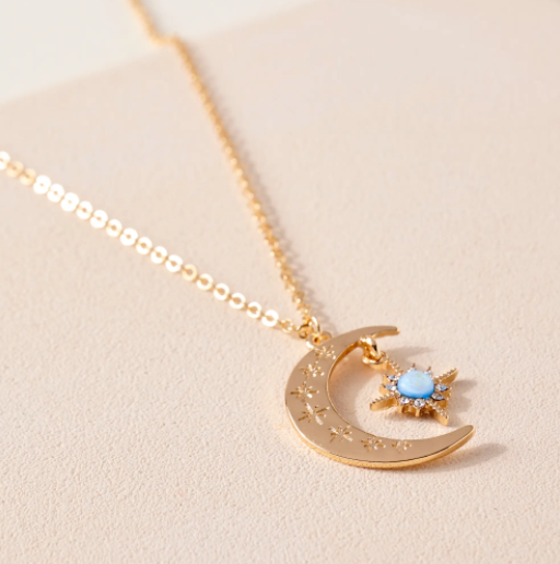 CRESCENT MOON AND STAR CHARM NECKLACE