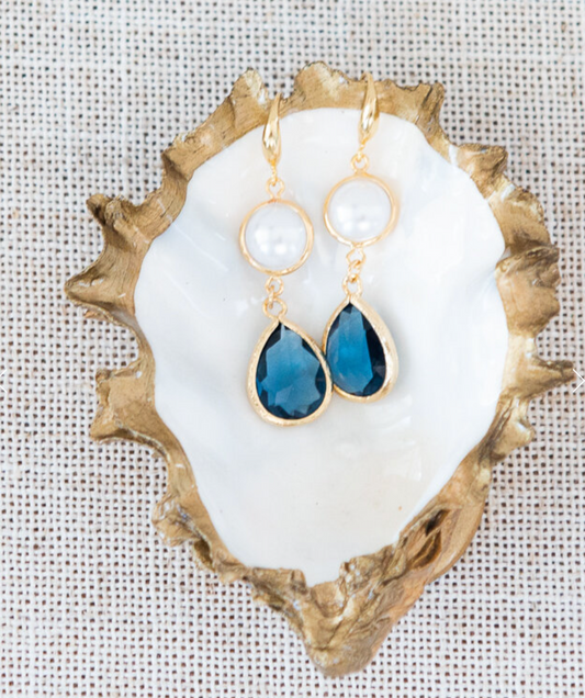 RAINBOW ROW EARRINGS PEARL & INDIGO