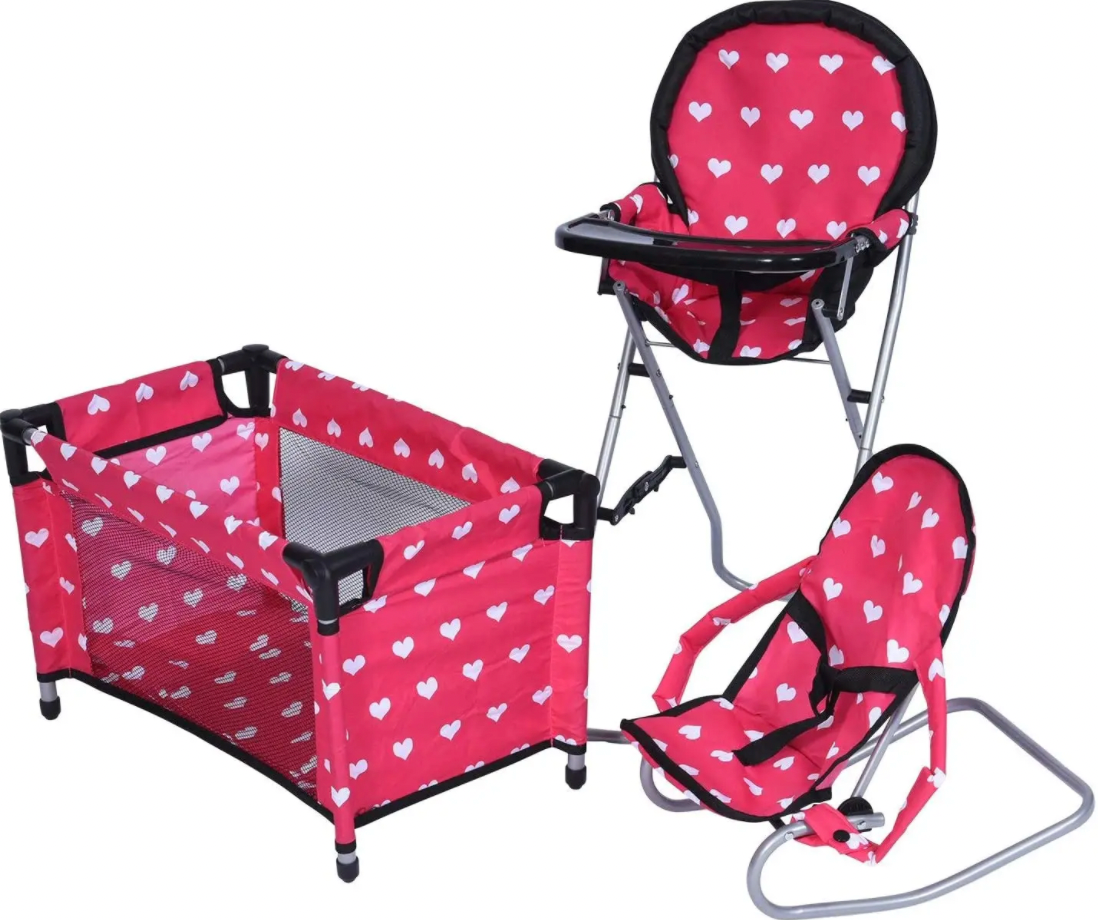 DOLLS MEGA PLAY SET WITH HIGH CHAIR, BOUNCER AND PACK N PLAY