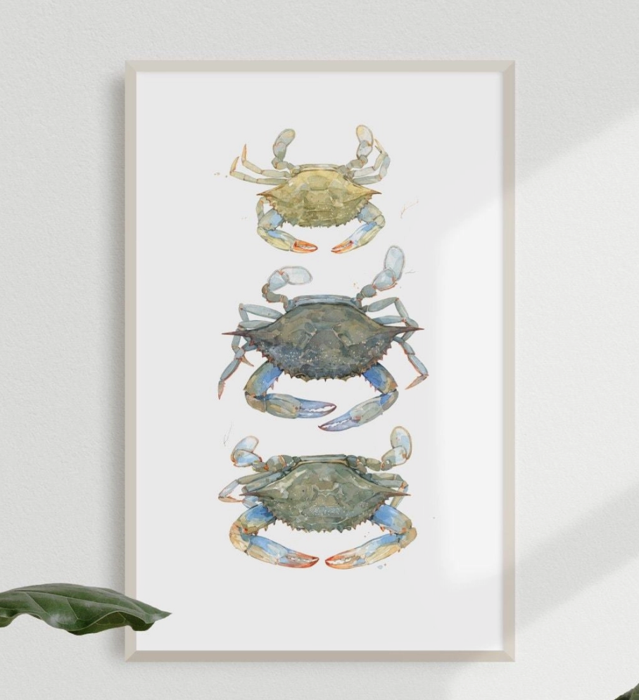 11 X 14 BLUE CRABS WATERCOLOR PAINTING PRINT
