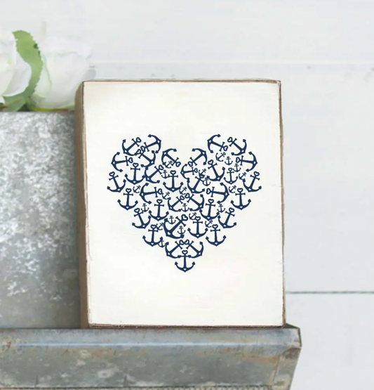 ANCHOR HEART DECORATIVE WOODEN BLOCK