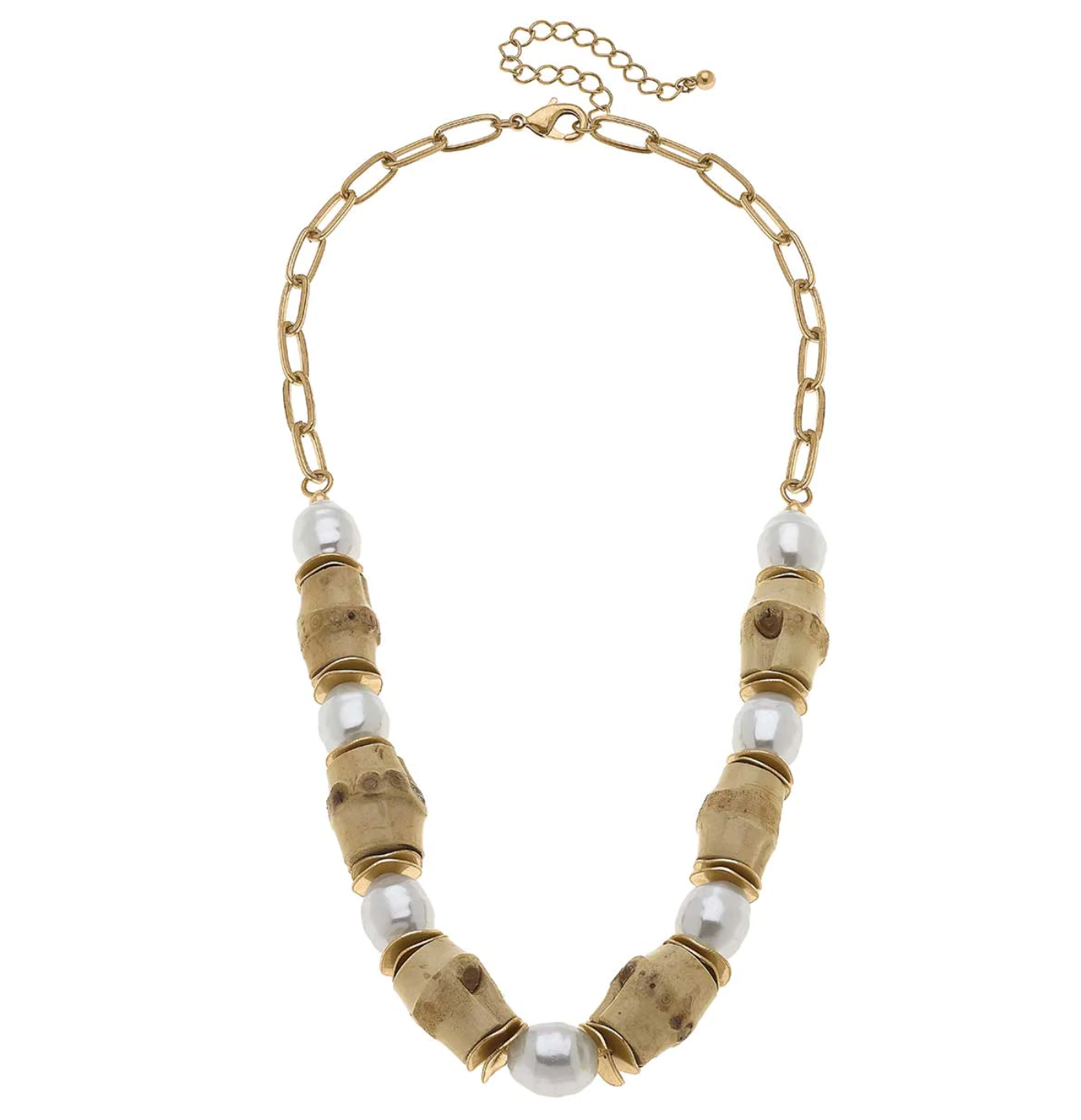 SLOAN BAMBOO & PEARL BEADED NECKLACE IN NATURAL