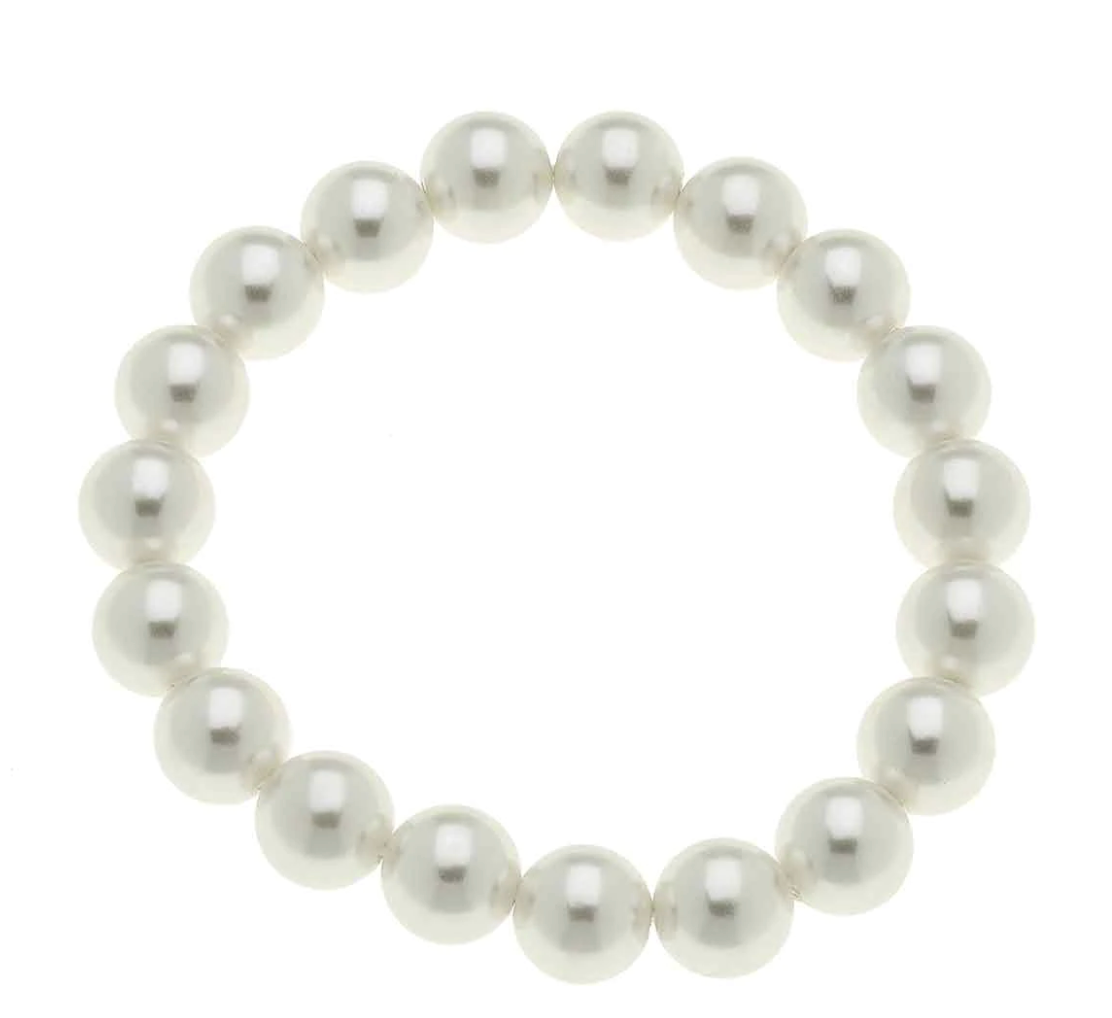 CHLOE BEADED PEARL STRETCH BRACELET IN IVORY