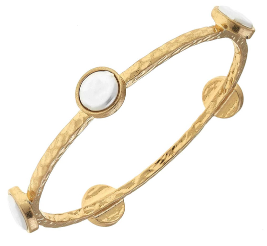 CLAUDIA COIN PEARL BANGLE IN WORN GOLD