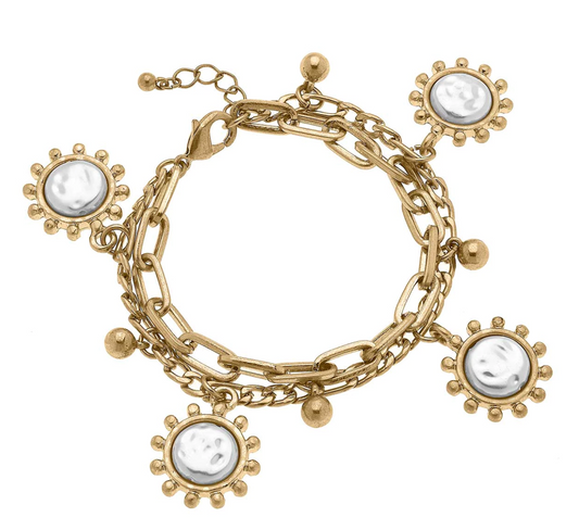 AMELIE COIN PEARL MIXED MEDIA CHAIN BRACELET IN WORN GOLD