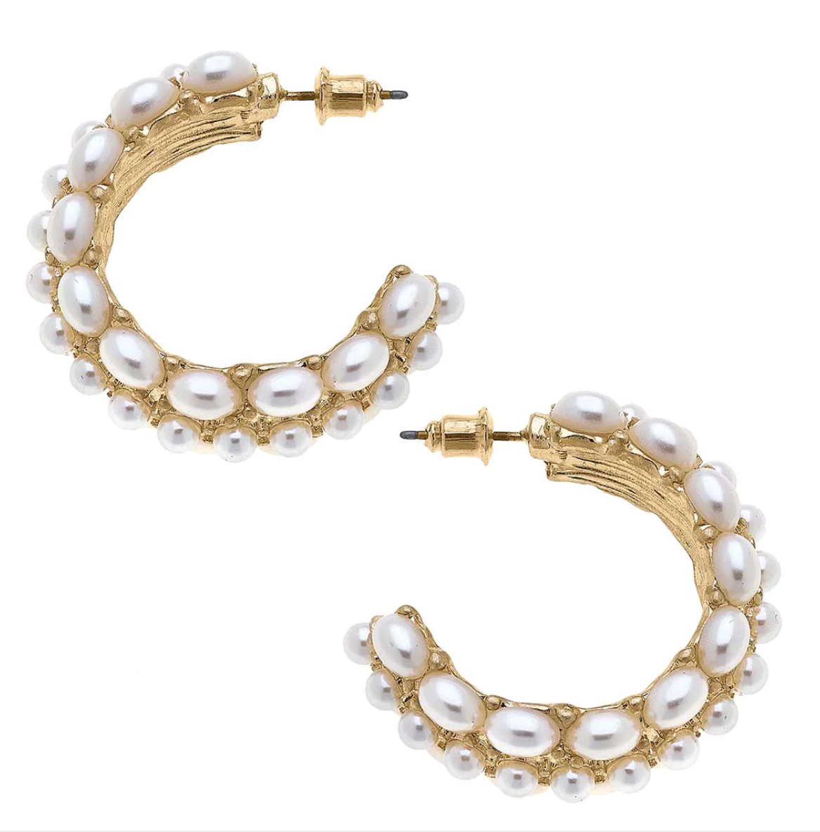 VIOLET PEARL STUDDED HOOP EARRINGS IN IVORY