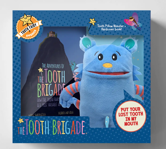 BLUE FRIENDLY MONSTER TOOTH FAIRY PILLOW AND BOOK BUNDLE