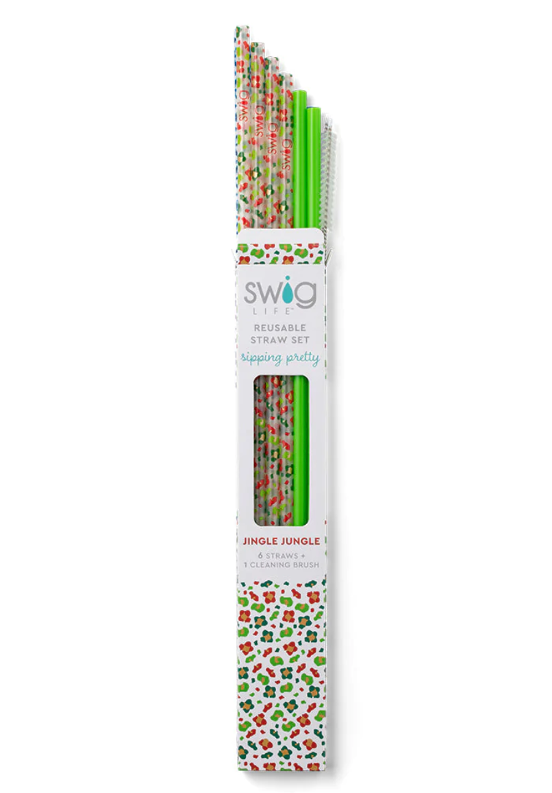 Swig Life™ Clear + Aqua Reusable Straw Set (Tall)