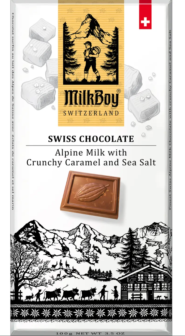 MILKBOY ALPINE MILK CHOCOLATE WITH CRUNCHY CARAMEL & SEA SALT