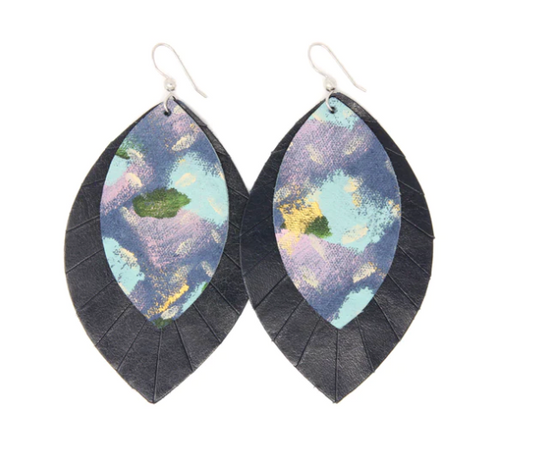 KEVA BREATHE WITH NAVY LARGE LAYERED LEATHER EARRINGS
