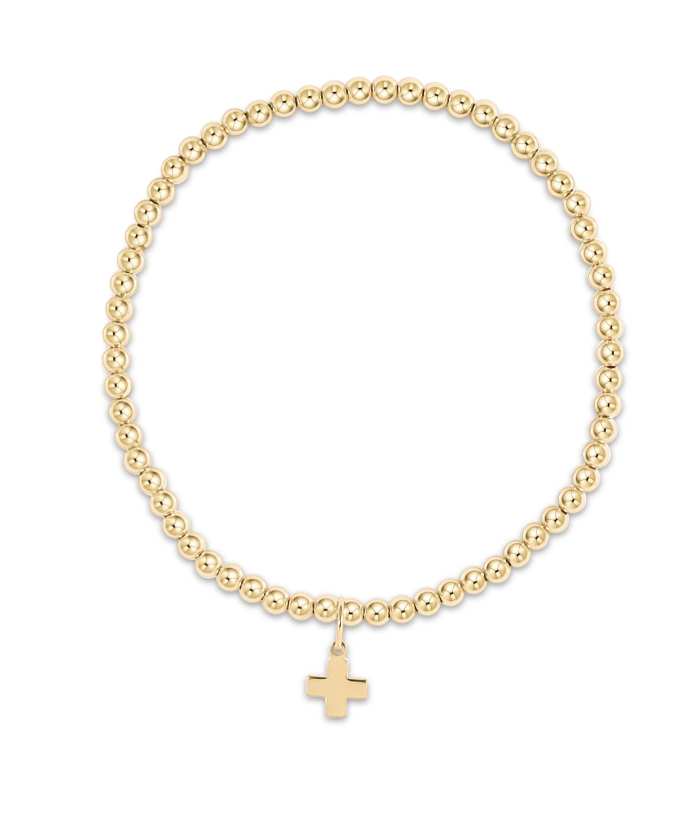 ENEWTON CLASSIC GOLD 3MM BEAD BRACELET SIGNATURE CROSS GOLD CHARM