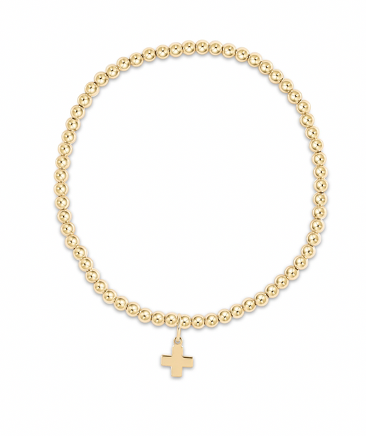 ENEWTON CLASSIC GOLD 3MM BEAD BRACELET SIGNATURE CROSS GOLD CHARM